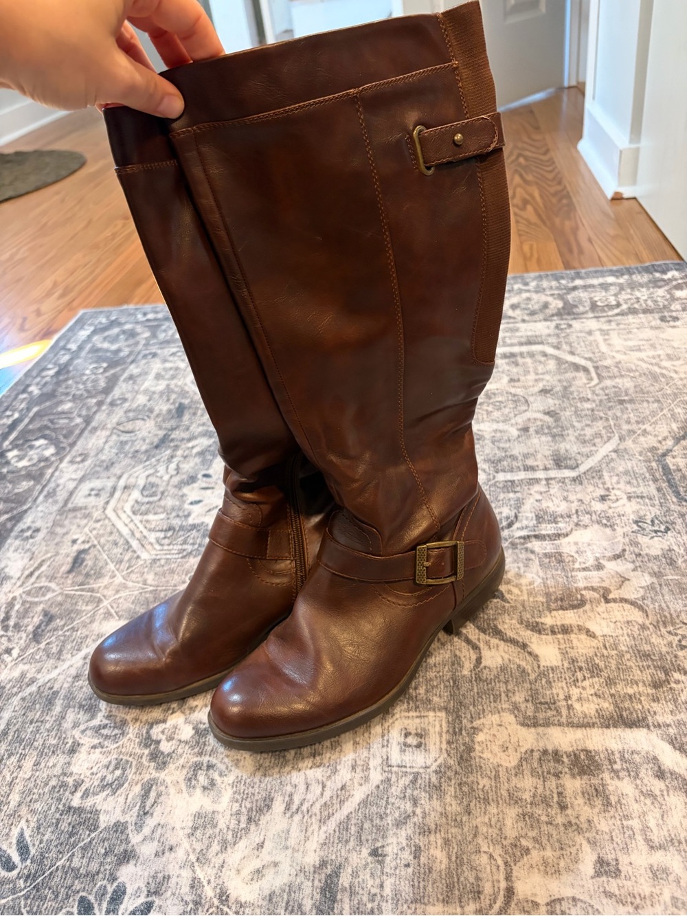 Kim Rogers Jax Brown Leather Knee-High Riding Boots with Buckle